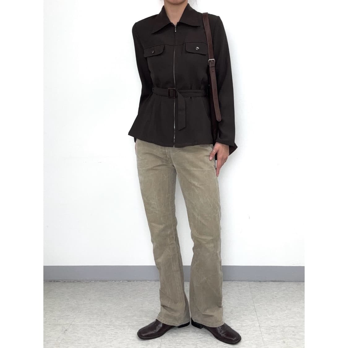 빈티지 브라운 벨티드 집업 자켓 상품이미지3