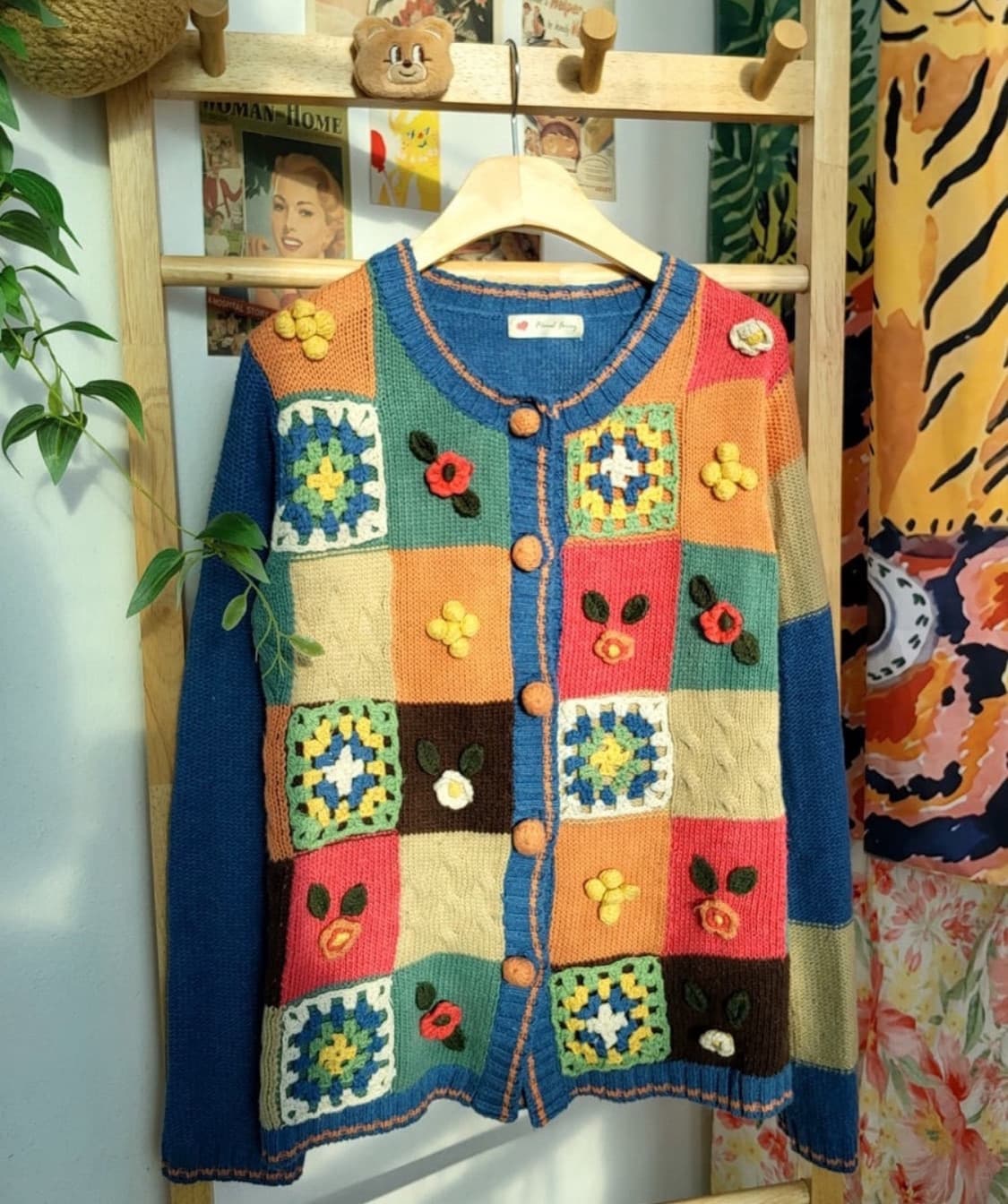 빈티지 모티브 폼폼 가디건 상품이미지1