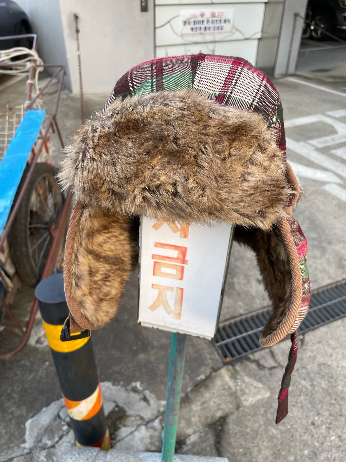 (빈티지)타탄체크 퍼 트리밍 트루퍼 햇 상품이미지1