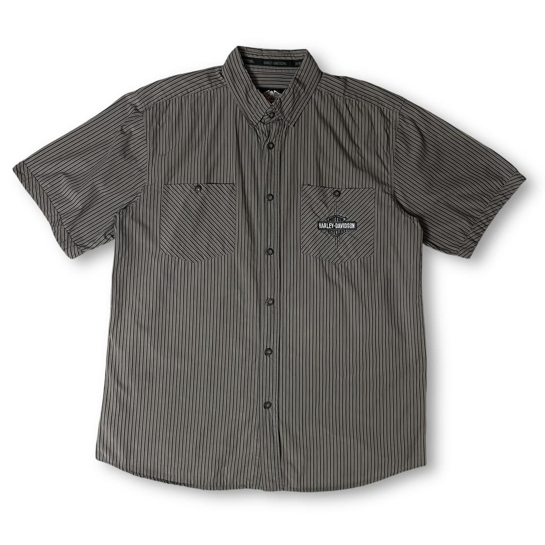 할리데이비슨 그레이 투포켓 스트라이프 자수 반팔 셔츠 L 상품이미지1