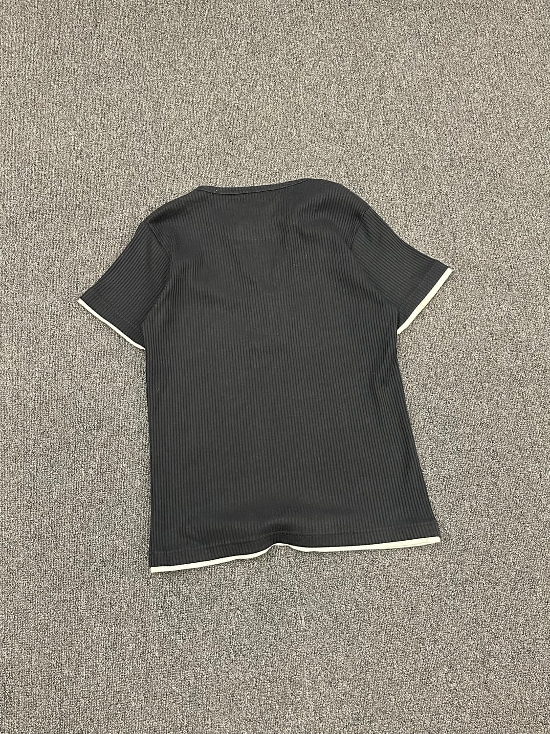 M)Japanese vintage 블랙 골지 헨리넥 반팔 상품이미지4