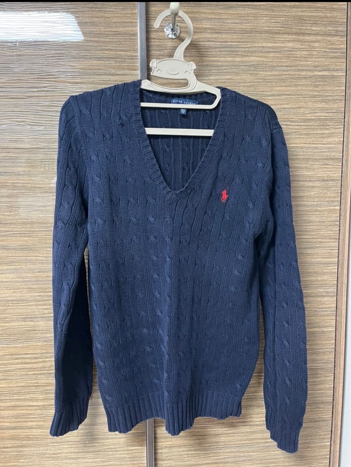 폴로 케이블 니트 브이넥 네이비 상품이미지1