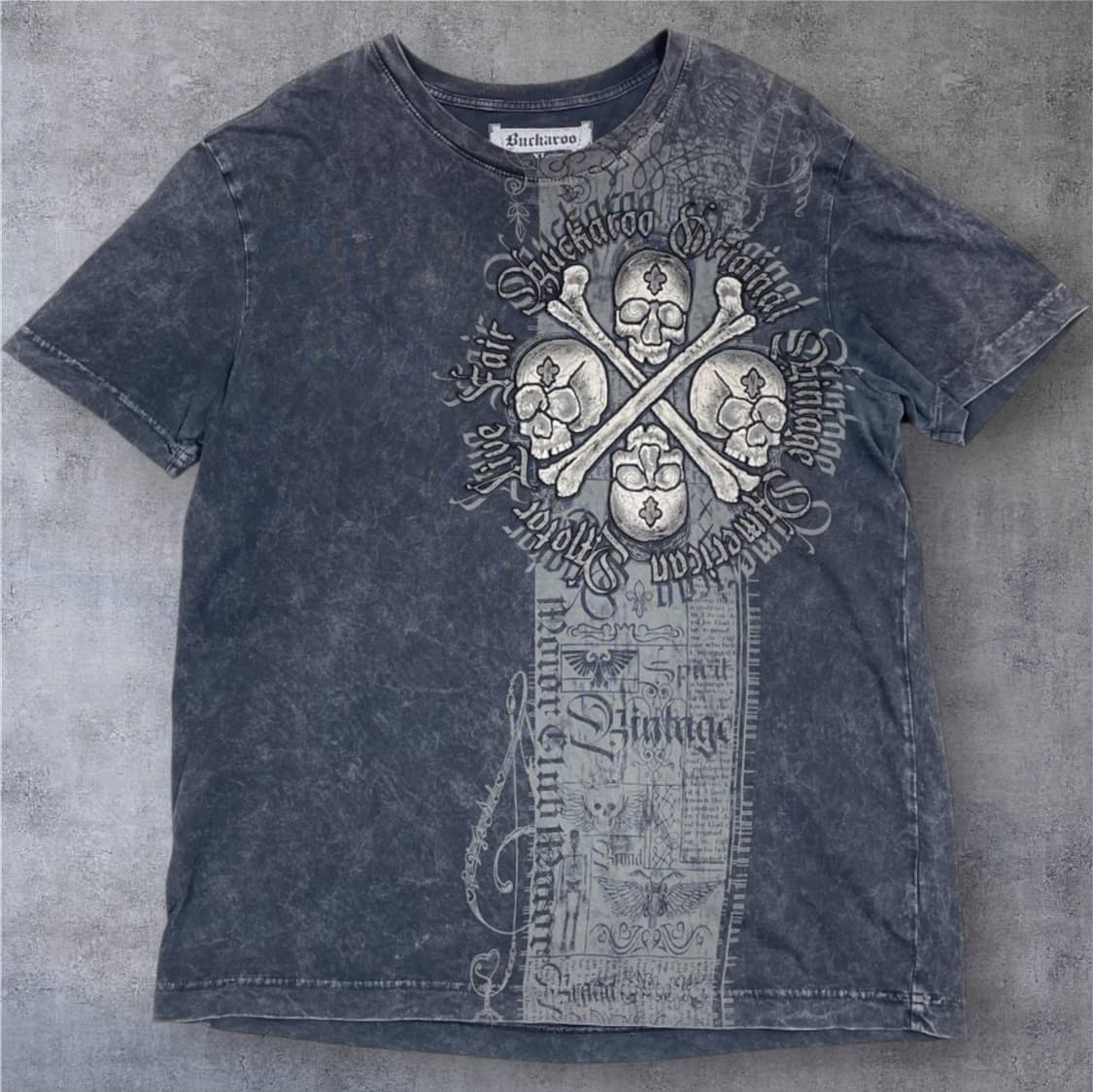 버커루 Buckaroo 차콜 빈티지 스컬 펑크 반팔 티셔츠 XL 상품이미지1