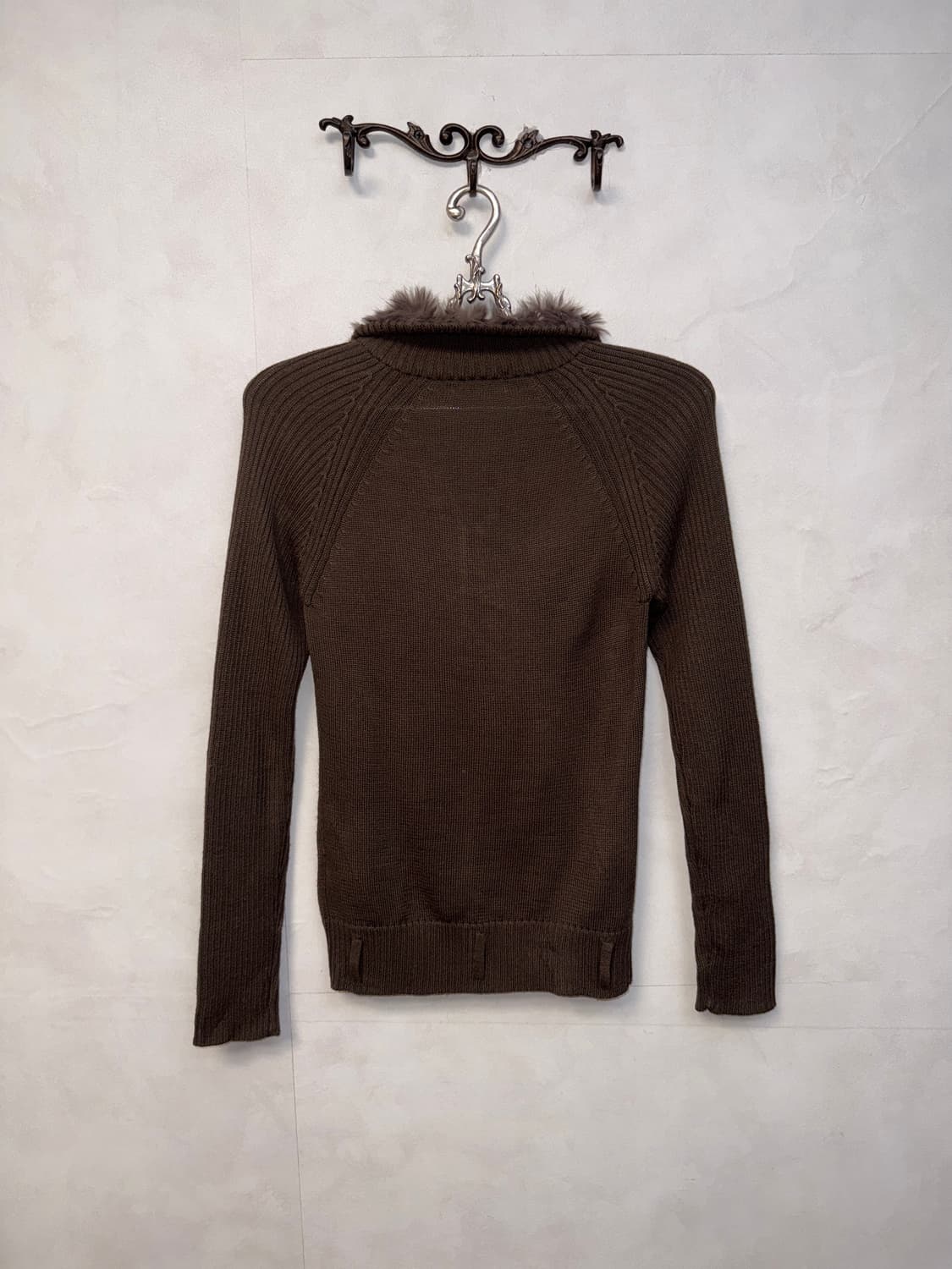 Brown rabbit fur trimming zipup knit 상품이미지5