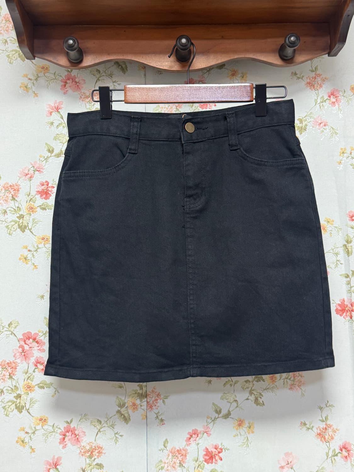 블랙 H라인 미니스커트 상품이미지1