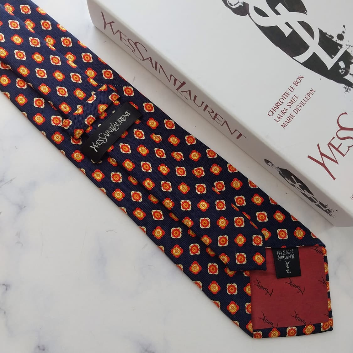 입생로랑 실크 네이비 플라워 모티브 넥타이 9.4cm A등급 K2583 상품이미지10