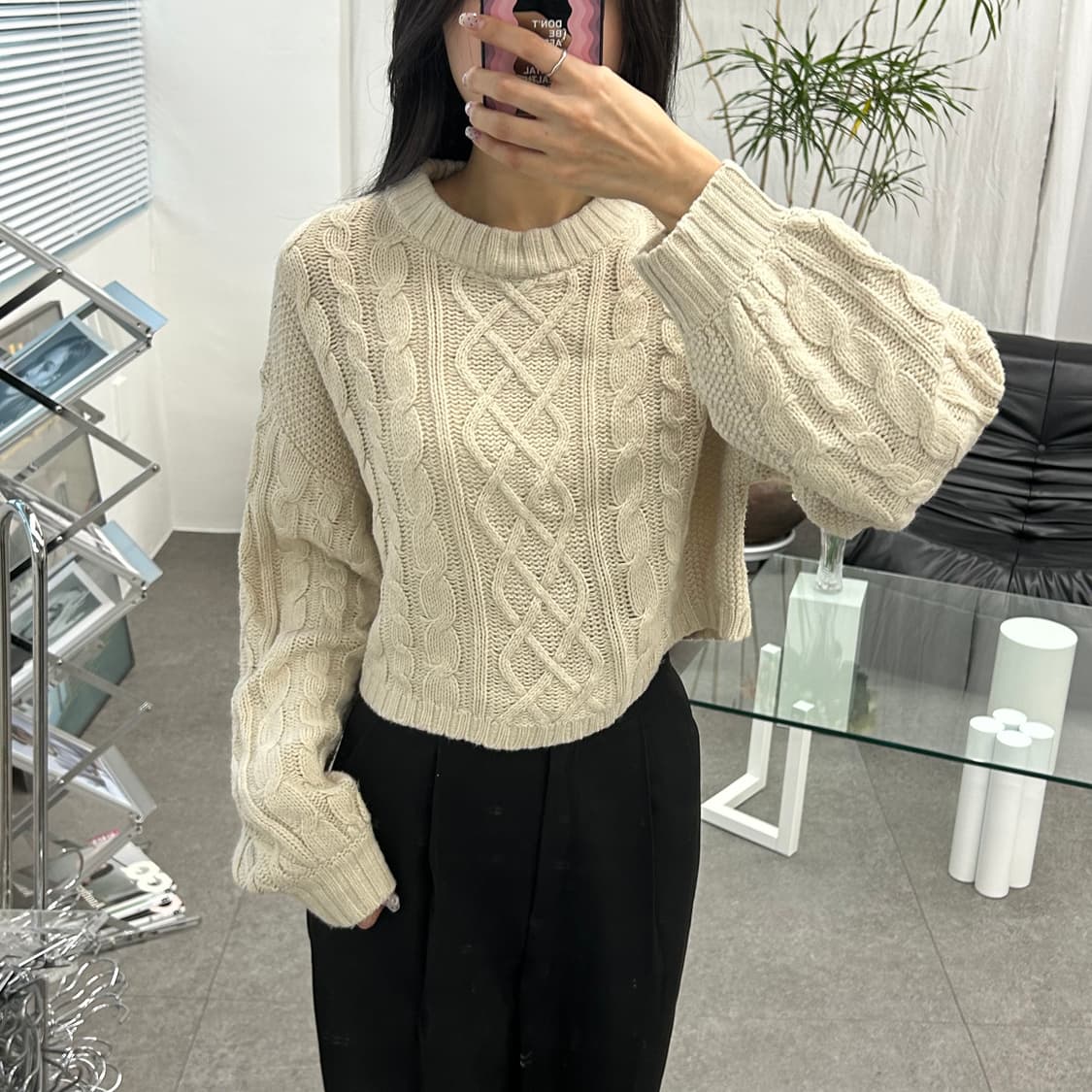 H&M 숏 그롭 꽈베기 니트 상품이미지2