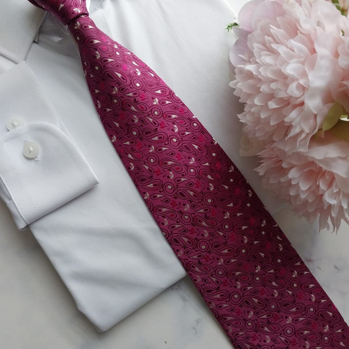 발망 실크 핑크&퍼플 페이즐리 패턴 넥타이 9.7cm A+등급 K1577 상품이미지10
