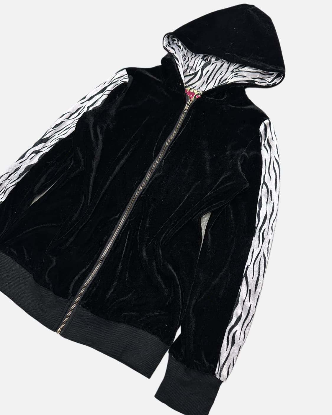zebra detail vevlet hood zip-up 상품이미지3