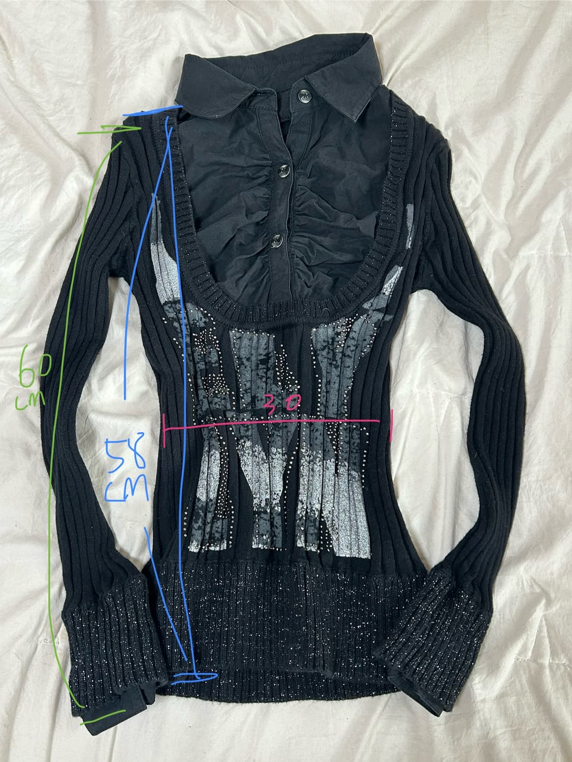 오네갸루 긱시크 큐빅 니트 셔츠 상품이미지2