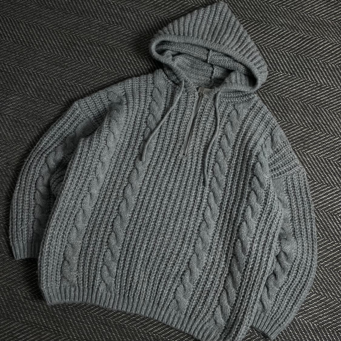 무드인사이드 꽈배기 후드 반집업 니트 그레이y 3797 상품이미지1