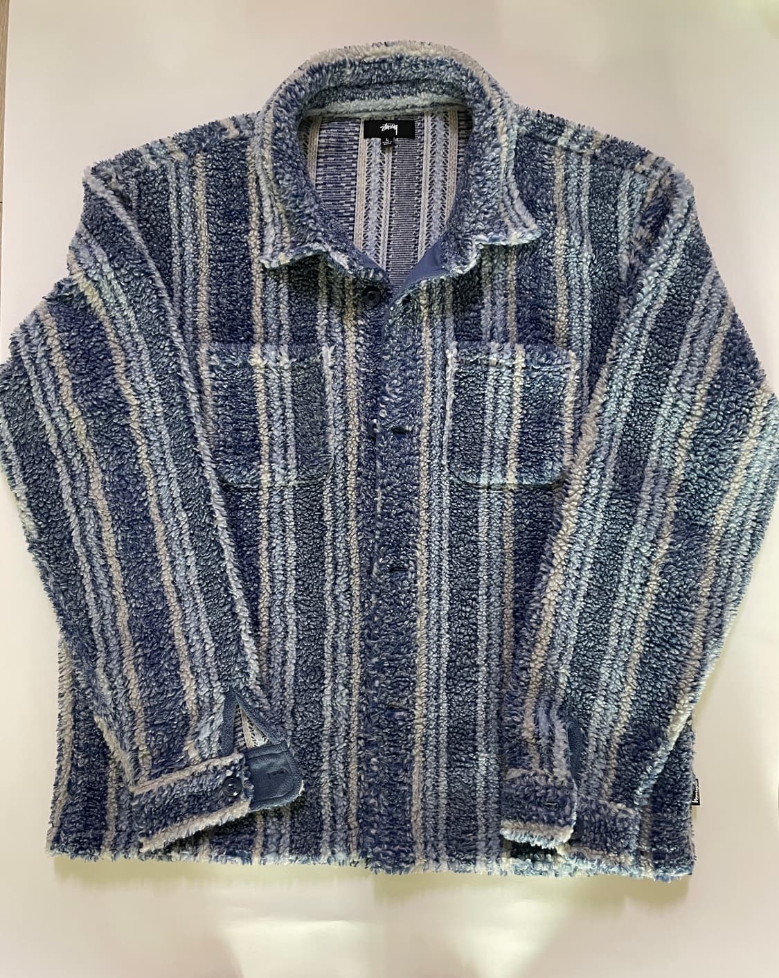 스투시 스트라이프 쉐르파 셔츠 블루 L 상품이미지2