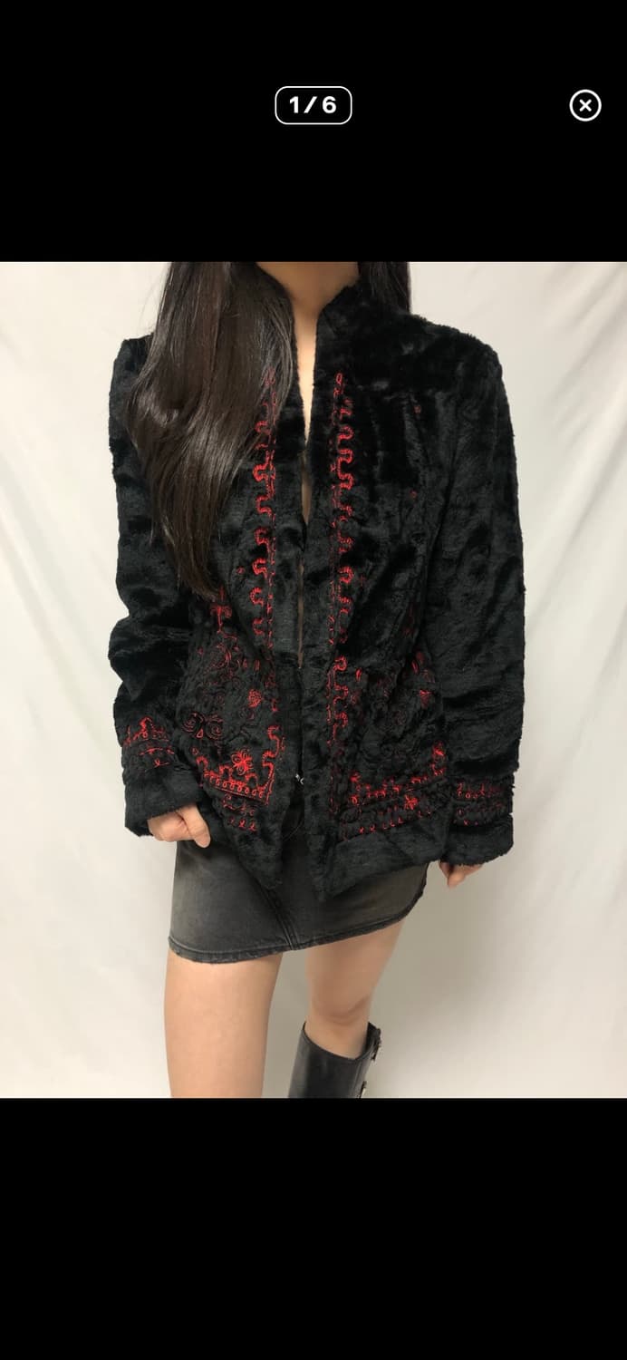 빈티지 블랙 오리엔탈 에코 퍼 자켓 상품이미지1