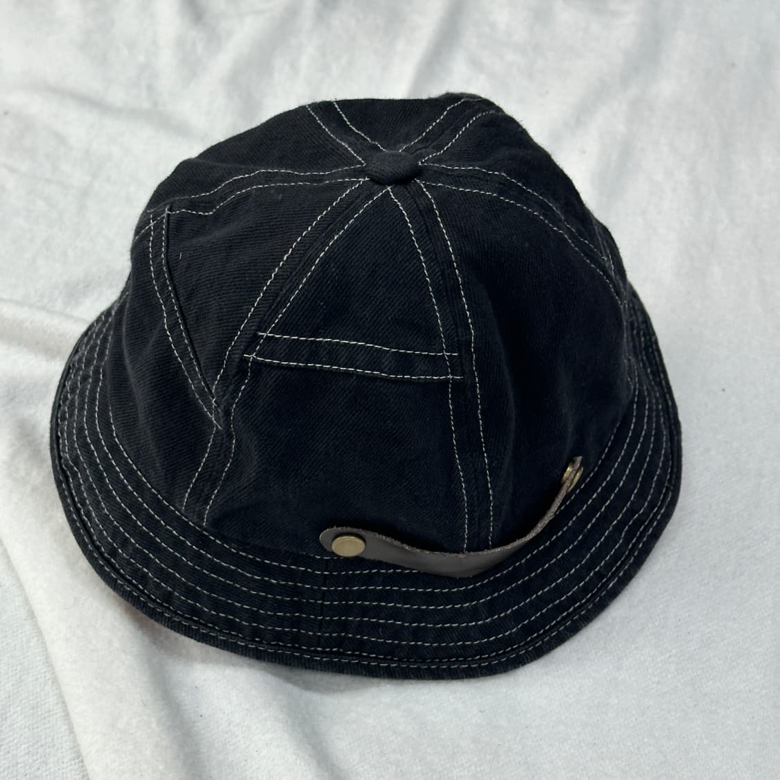일본 빈티지 스티치 포인트 블랙 데님 가죽끈 포인트 버킷 벙거지 모자 상품이미지4