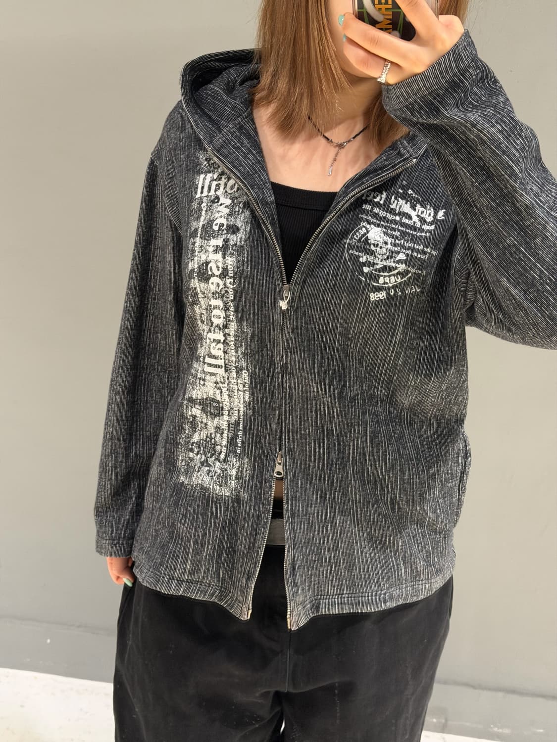 punk printing detail 2-way hood zip-up 상품이미지3