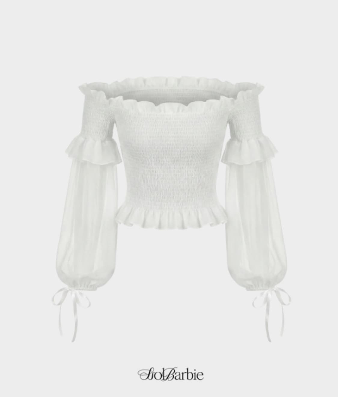 당일배송) 환승연애 현지 착장/ 쉬폰 프릴 스모크 오프숄더 블라우스 상품이미지3