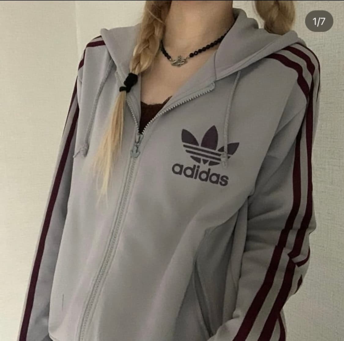 (판매) 아디다스 후드 플락 져지 그레이 버건디 와인 집업 adidas 상품이미지1