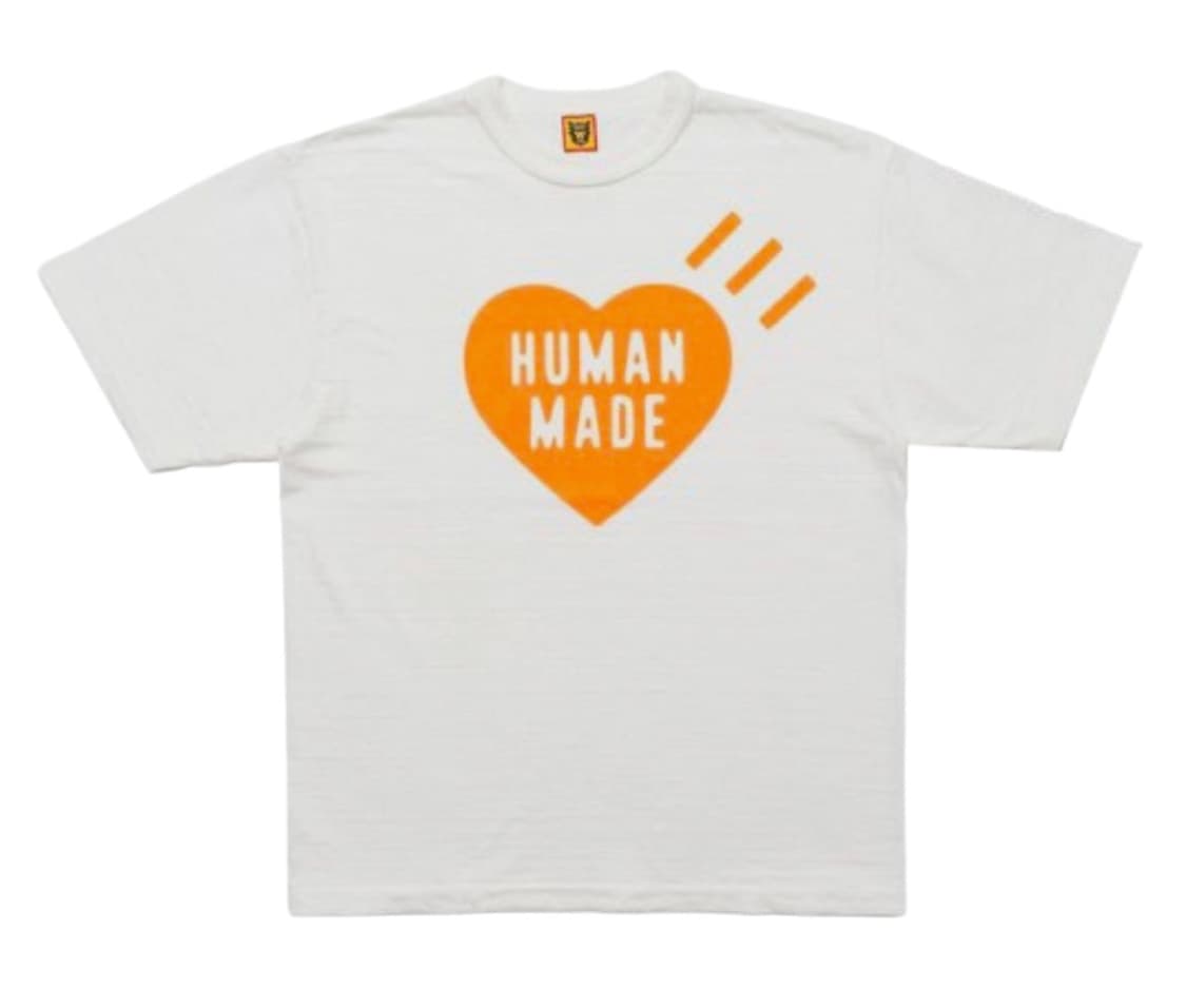 휴먼 메이드 하트 티셔츠 화이트 오렌지 - 시부야 파르코 스토어 한정 상품이미지1