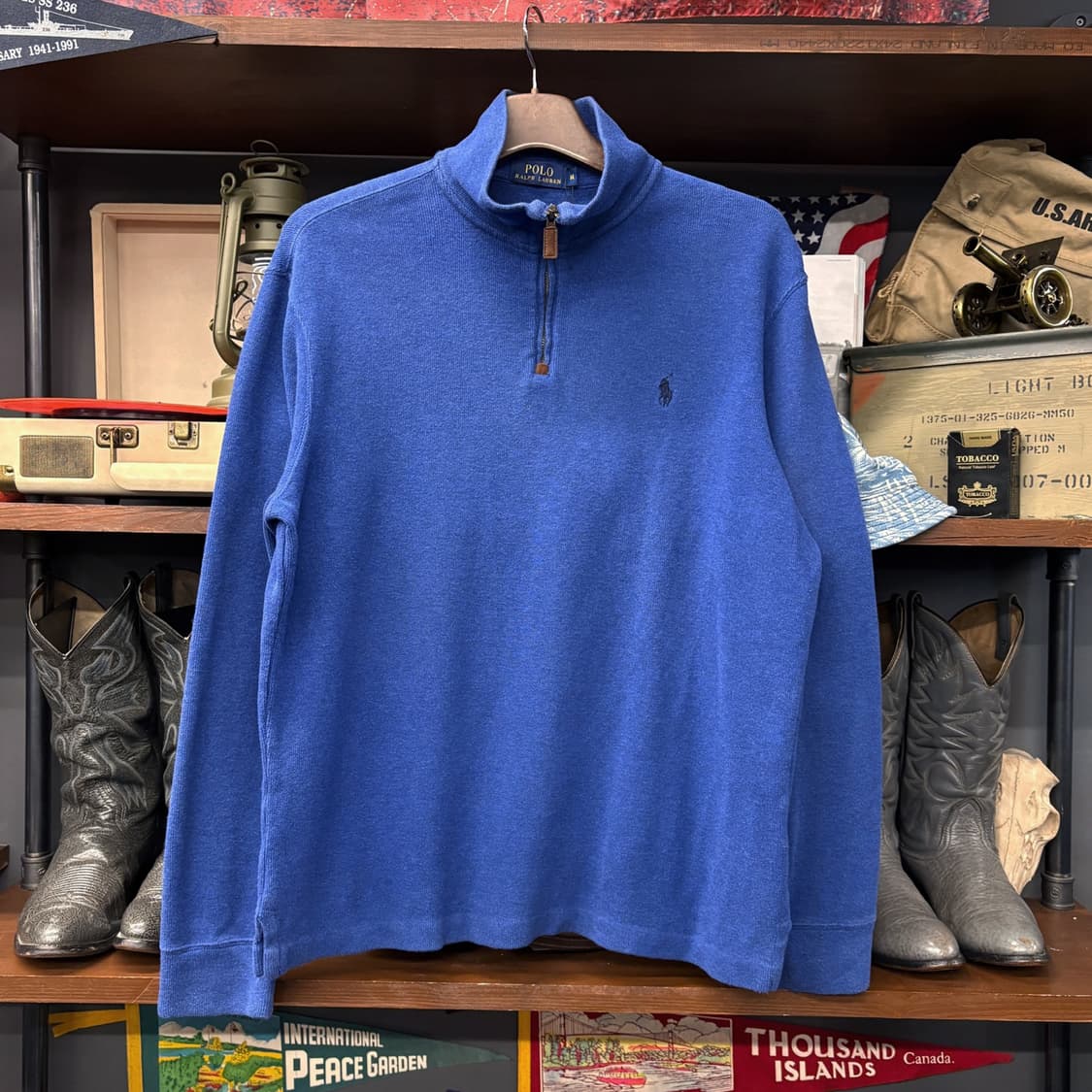 90s 폴로 랄프로렌 파인리브 하프집업 코튼니트 스웨터 블루 N639 상품이미지1