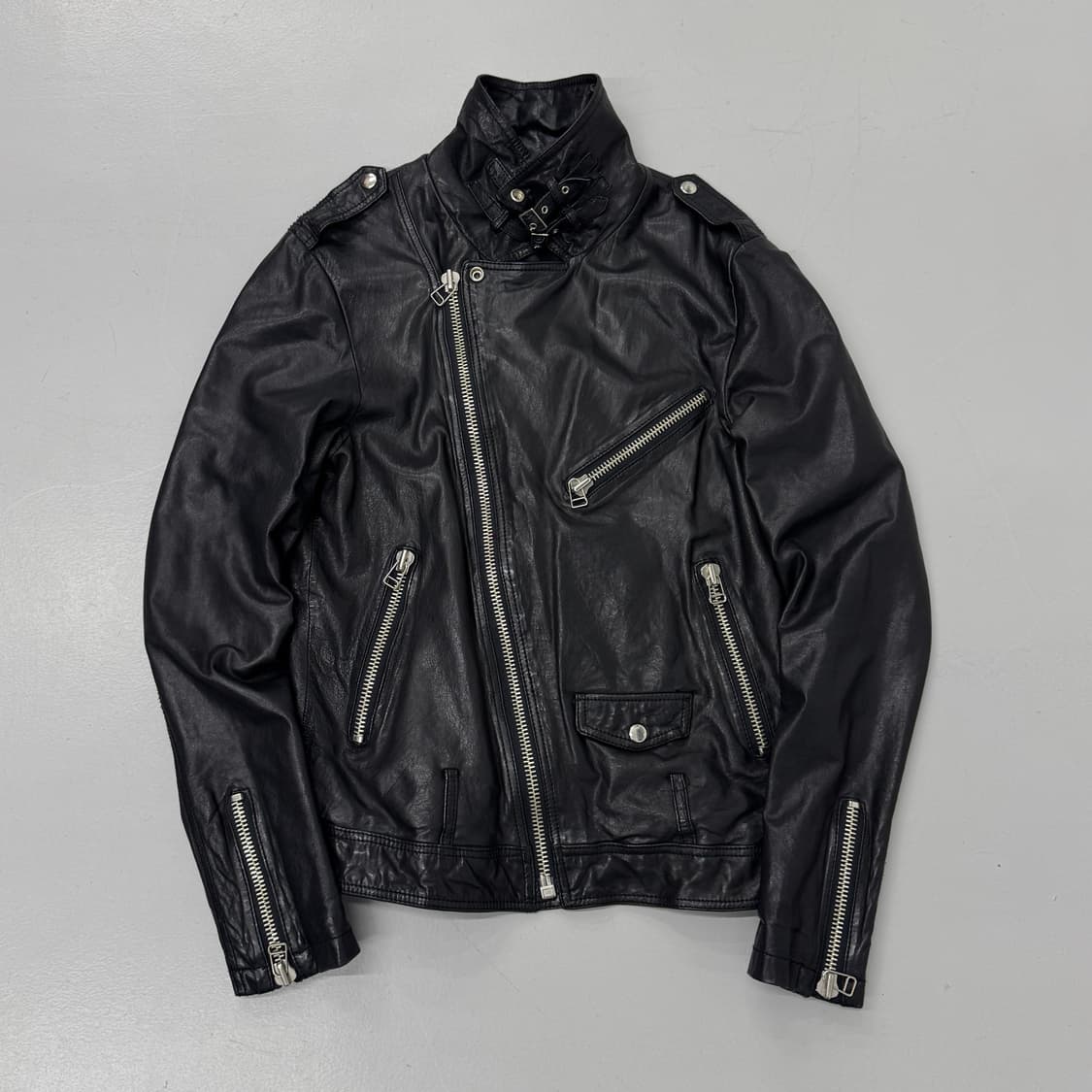 바이커 리얼레더 양가죽 사선 라이더 가죽자켓 상품이미지2