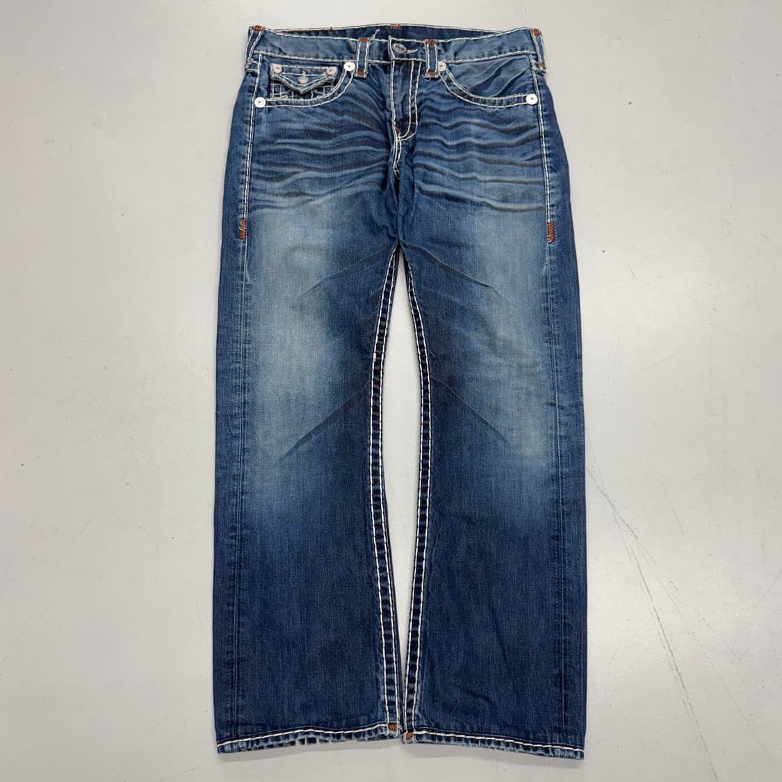 트루릴리전 Y2K 흰색스티치 리키슈퍼티 와이드 데님팬츠 상품이미지2