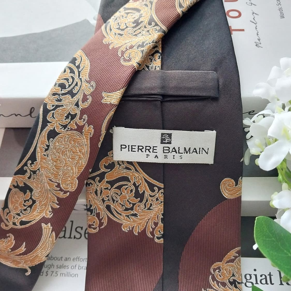 피에르 발망 실크 블랙 오너먼트 큐빅 넥타이 9.5cm A등급 K1578 상품이미지7