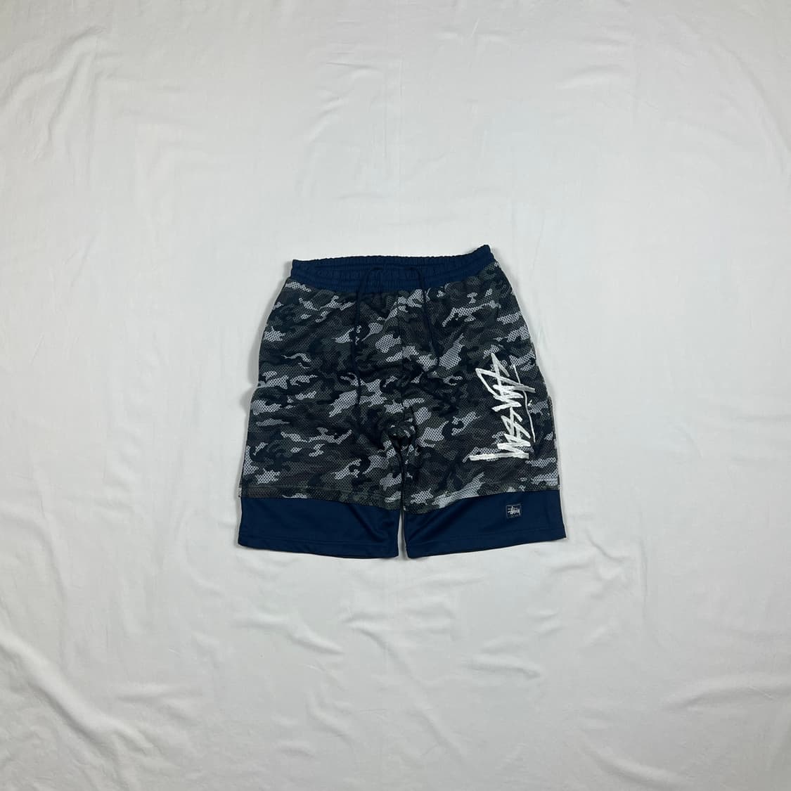 90‘s 스투시 stussy 빅로고 카모 레이어드 밴딩 반바지 상품이미지1