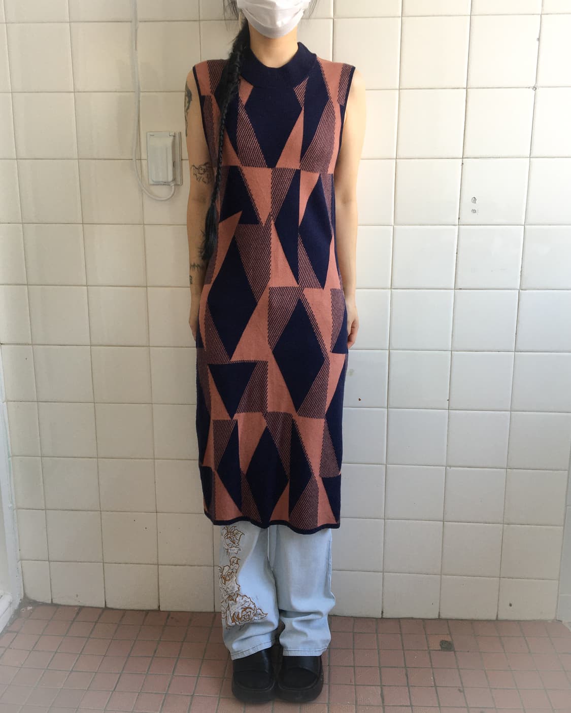 Benetton pattern knit onepiece 상품이미지1