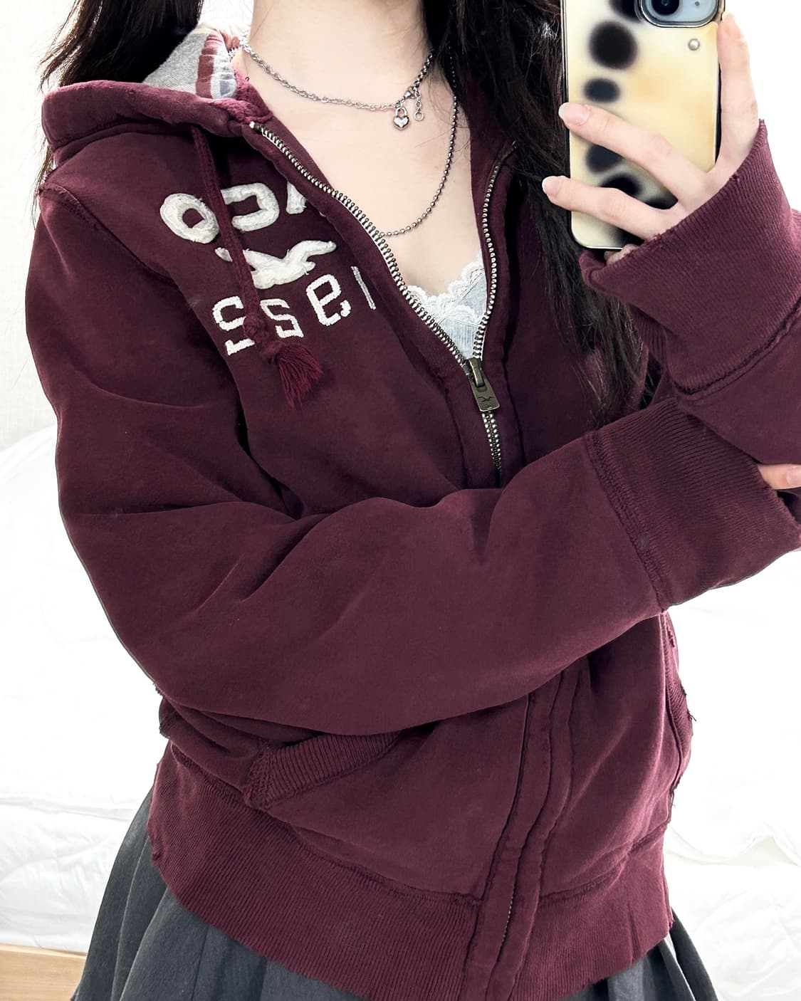 홀리스터 버건디 헤비스웻 후드집업 상품이미지1