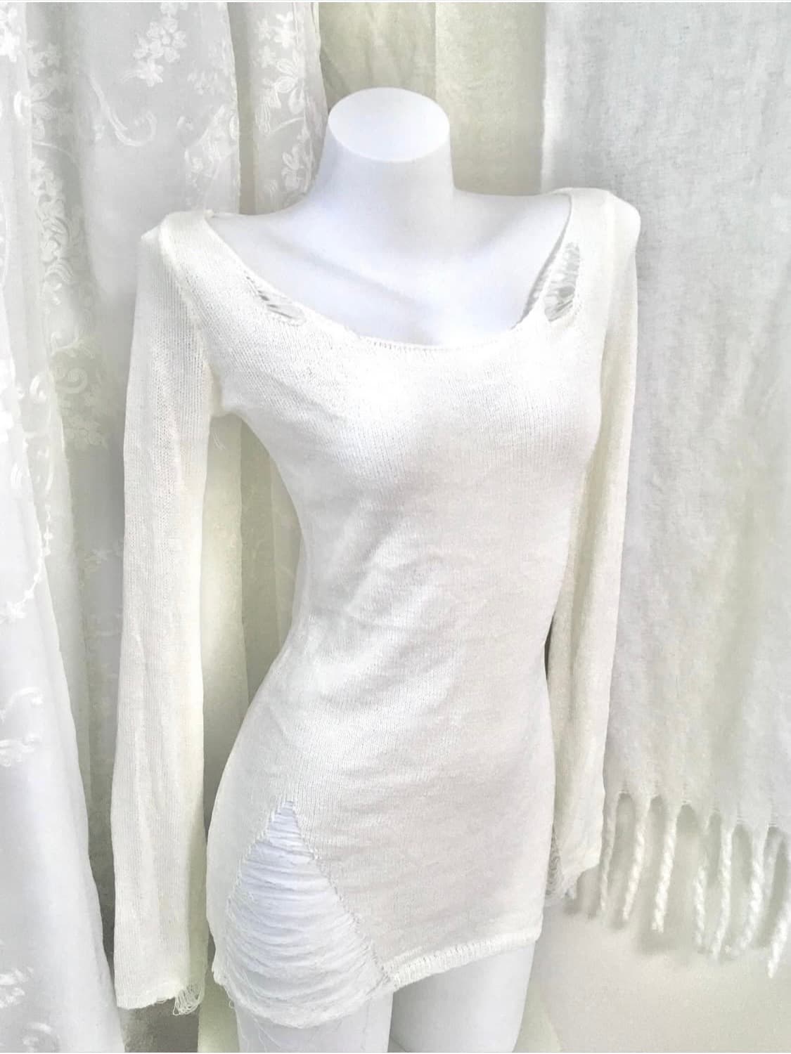 inpysecond 화이트 그런지 슬림 네트 롱슬리브 상품이미지2