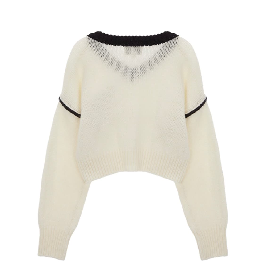 V-Neck Color Crop Knit Pullover Ivory 상품이미지2