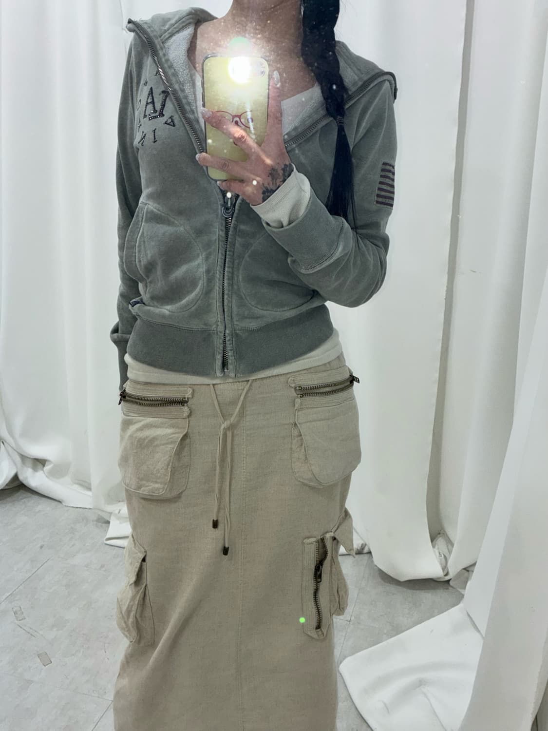 g.o.a 고아 베이지 리넨 뒷지퍼 롱 스커트 상품이미지1