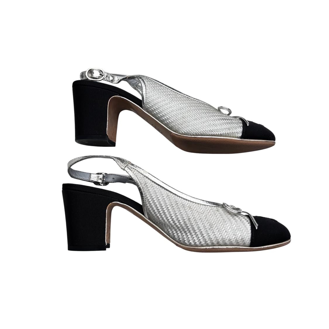 샤넬 37.5c 실버 블랙 슬링백 상품이미지5