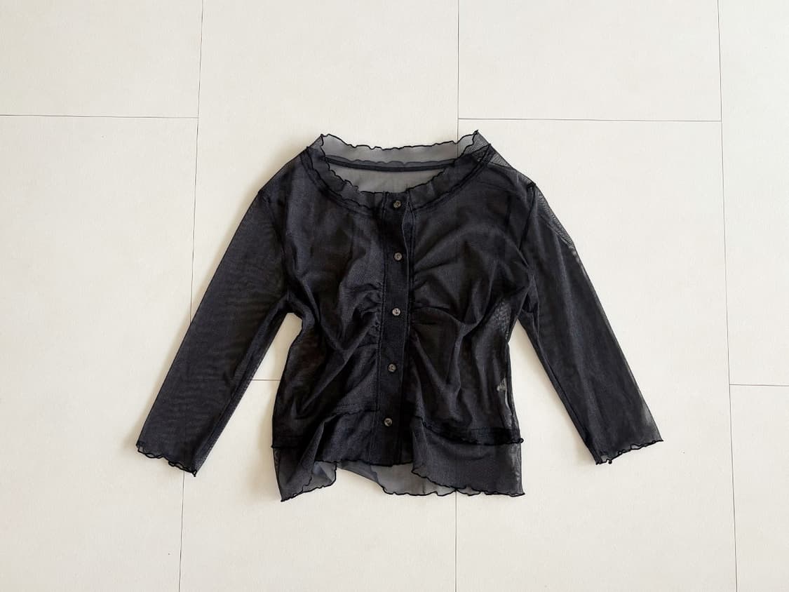 mesh frill button top 상품이미지1