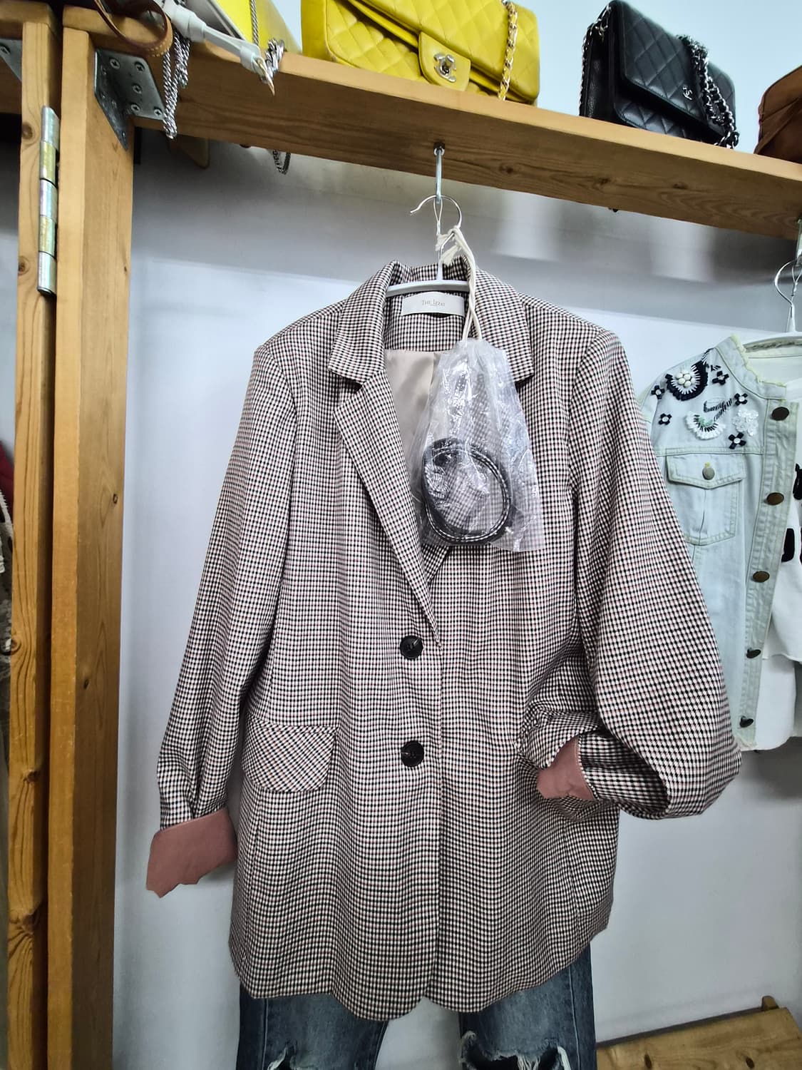 더 아이잗 체크벨트 롱자켓 상품이미지3