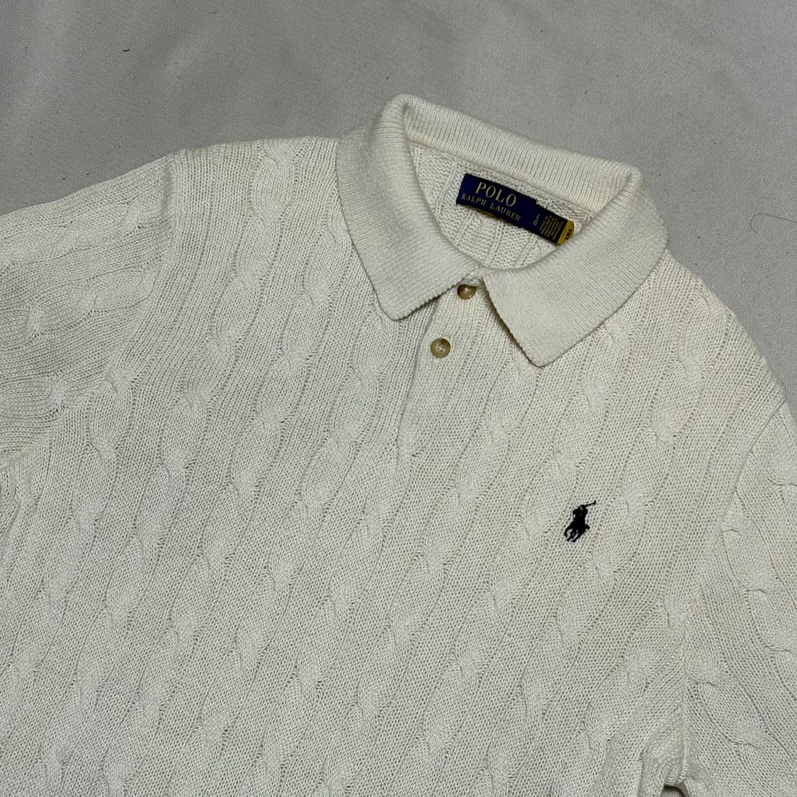 L 폴로랄프로렌 화이트 케이블 반팔 니트 상품이미지1