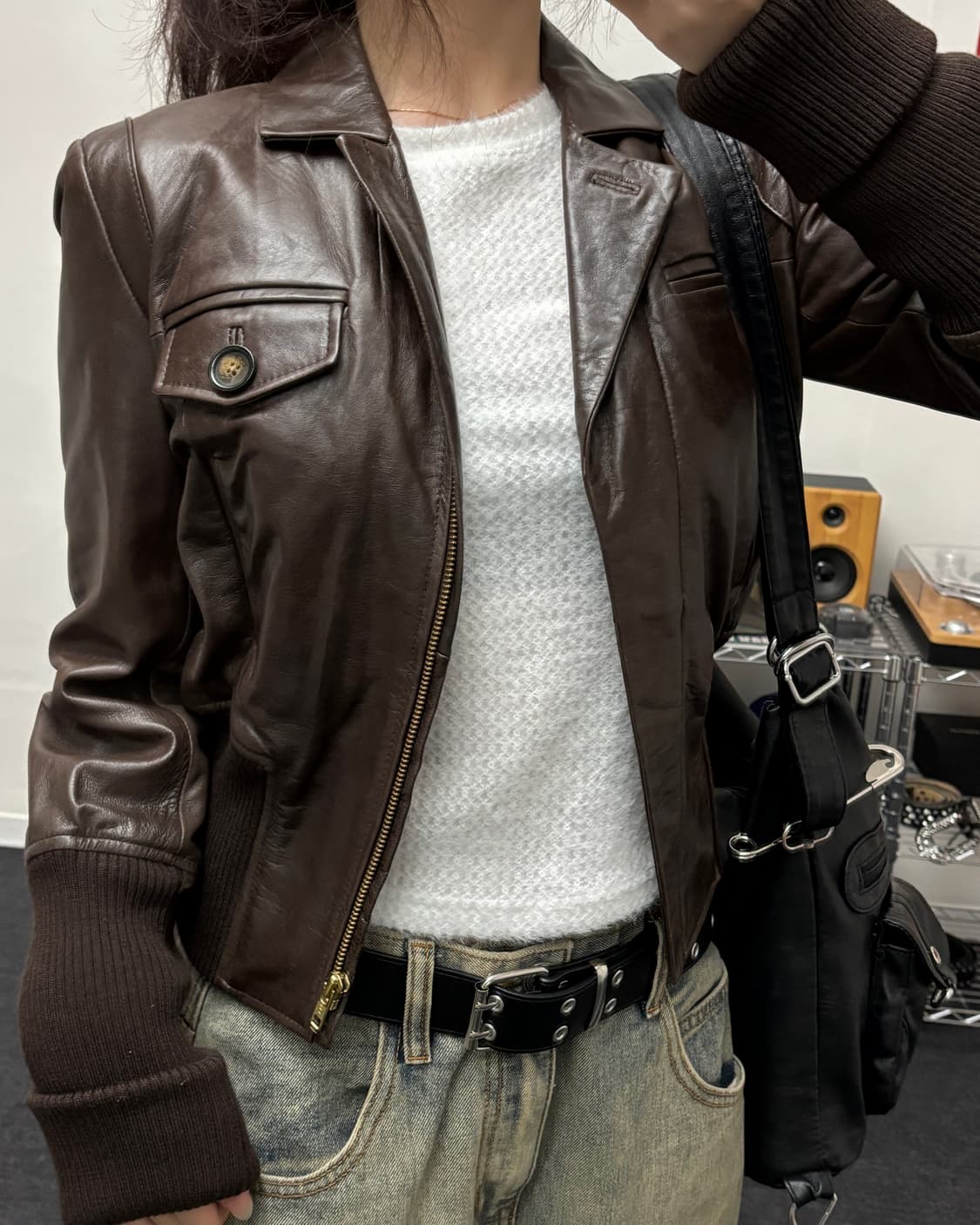 올드 빈티지 브라운 레더 바이커 자켓 상품이미지3