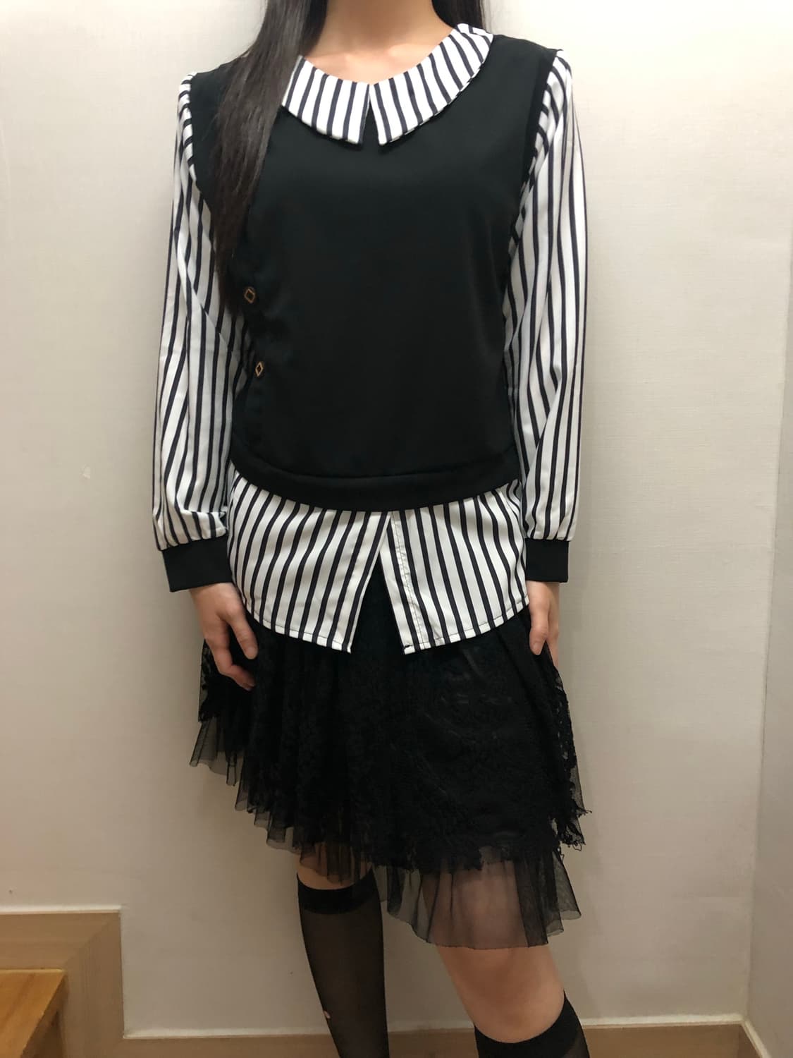 빈티지 블랙 스트라이프 레이어드 셔츠 상품이미지5