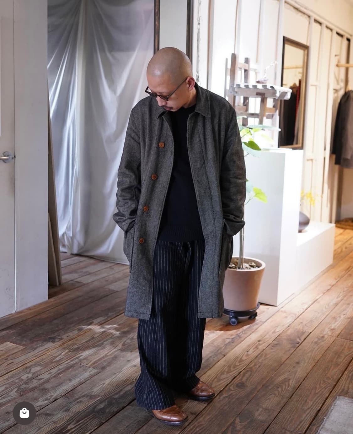 워드로브41 와이드 워크 팬츠 (울 스트라이프 블랙) L 상품이미지3