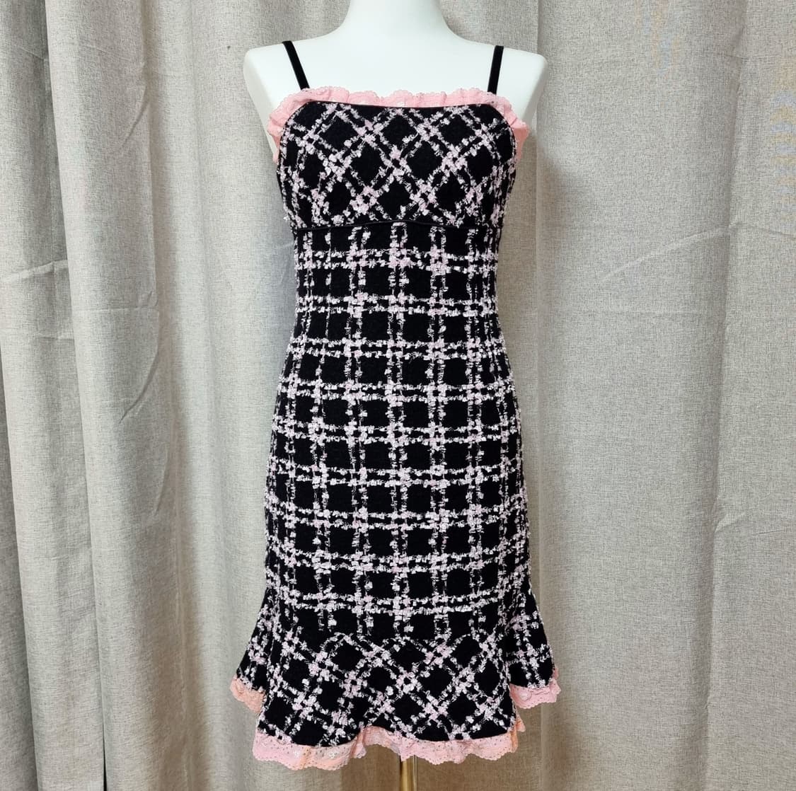 일본브랜드 트위드 슬리브리스 블랙핑크 원피스 오네갸루 (55) 새상품 상품이미지1