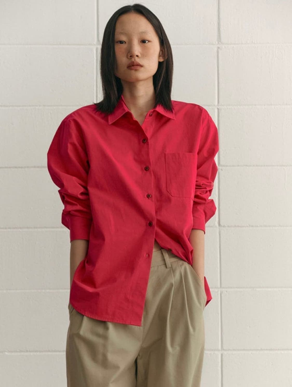 시엔느(SIENNE) 포플린 로고 셔츠 빈티지 레드 55~77 상품이미지1