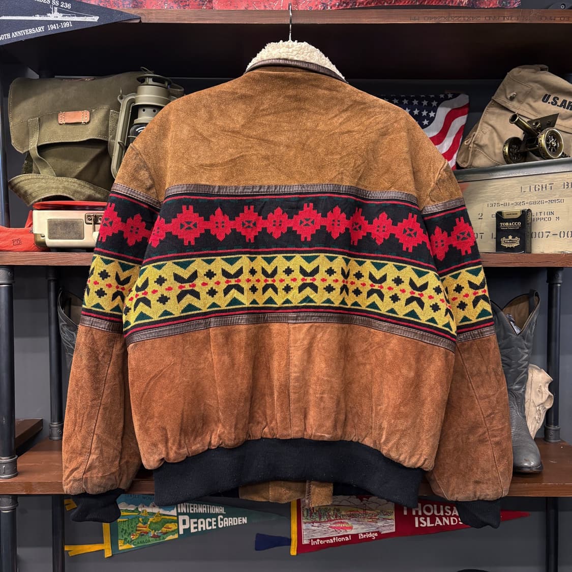 90s 빈티지 나바호 카우하이드 스웨이드 레더 쉐르파 봄버자켓 N582 상품이미지2