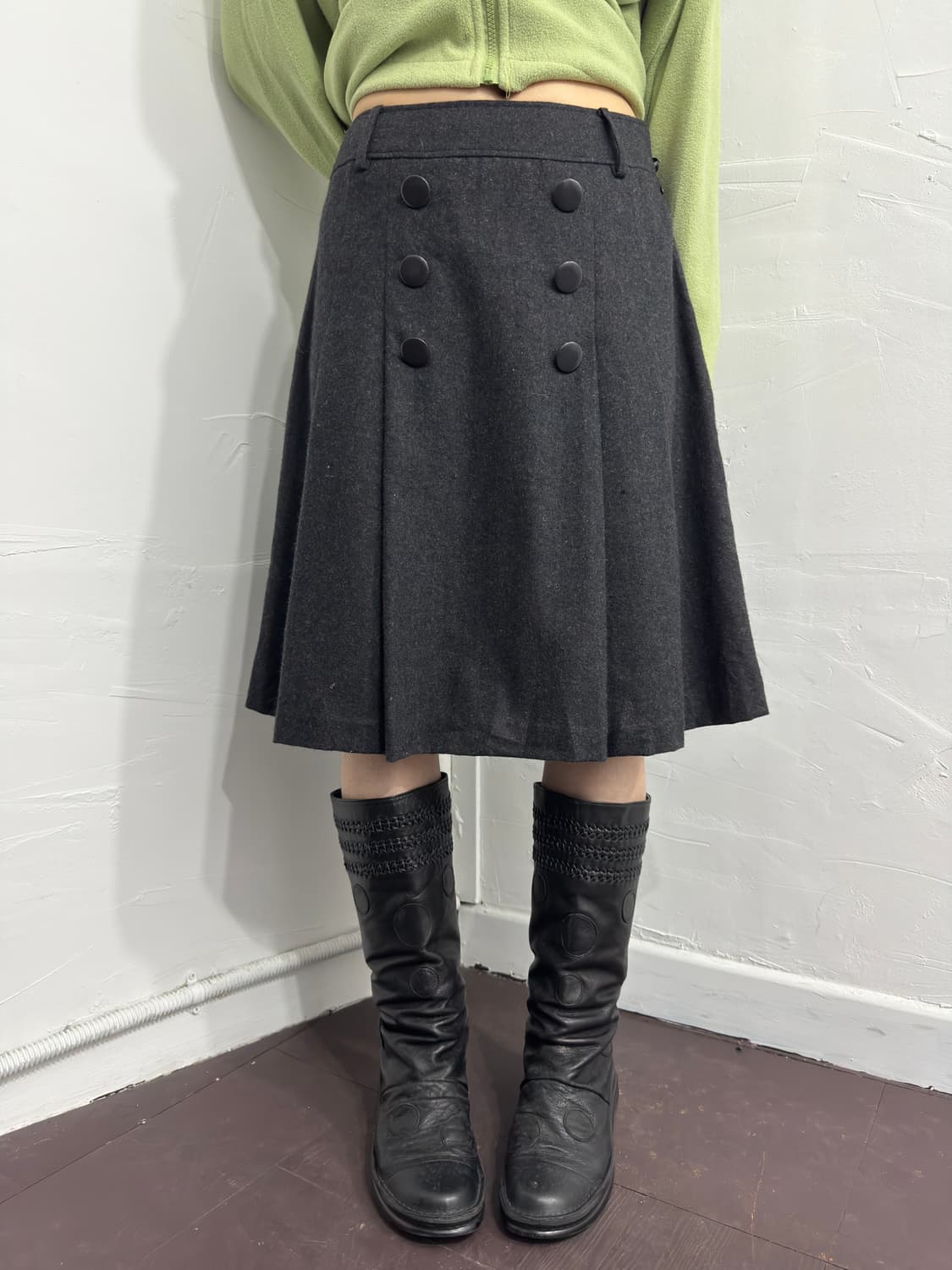 glacier button pleats midi skirt 상품이미지1