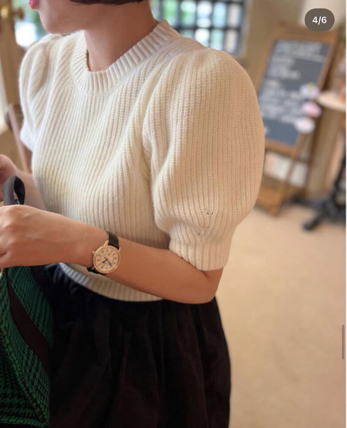 BPLAN 반팔 퍼프 패드 크롭 니트 - 블랙 상품이미지3