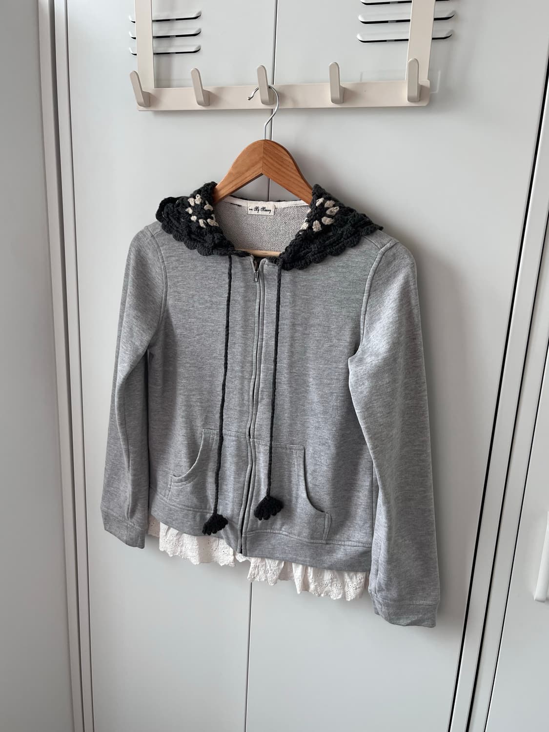 My memory 크로셰 레이스 레이어드 후드집업 상품이미지1