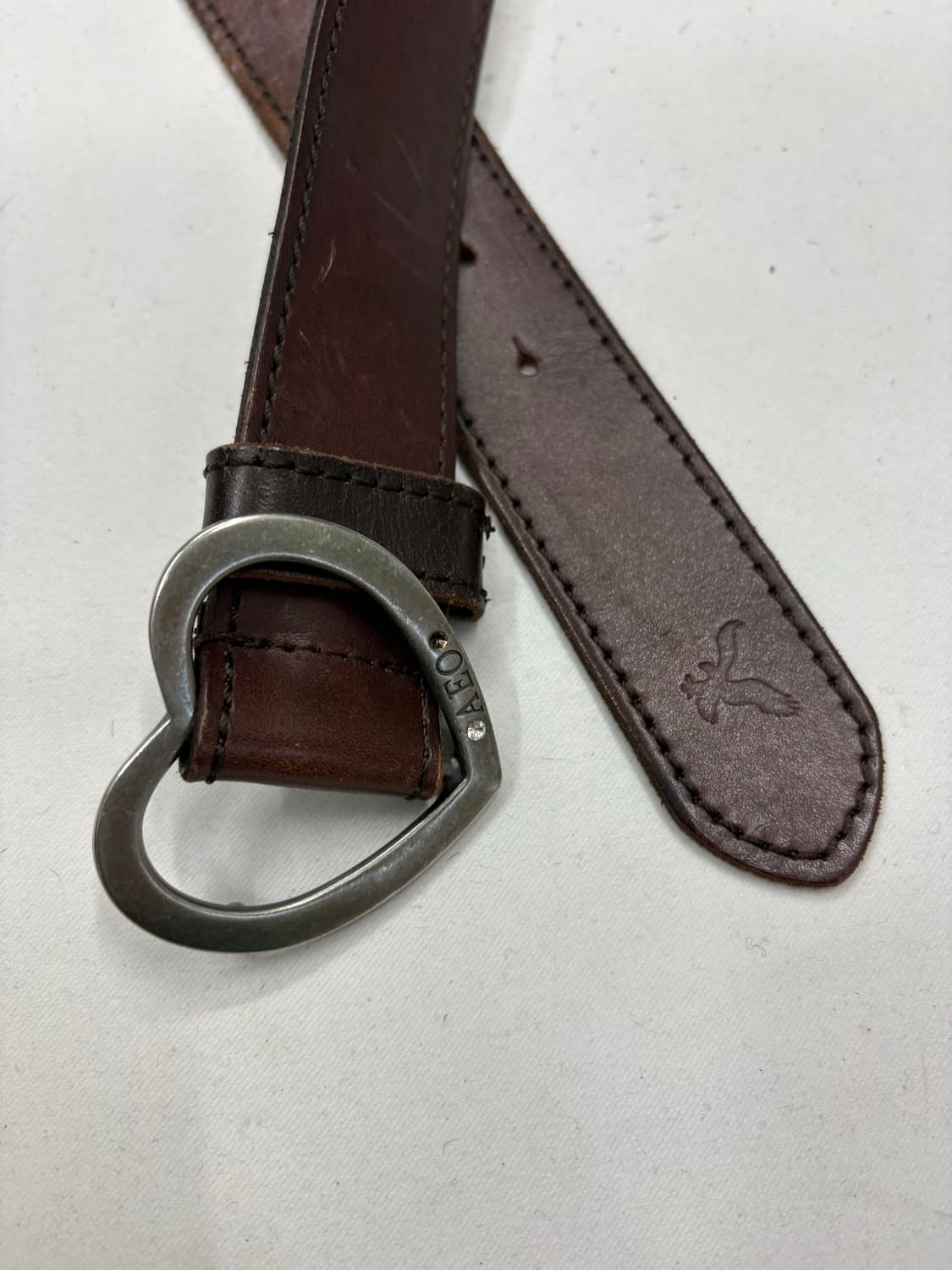 빈티지 웨스턴 하트 버클 브라운 레더 벨트 상품이미지4