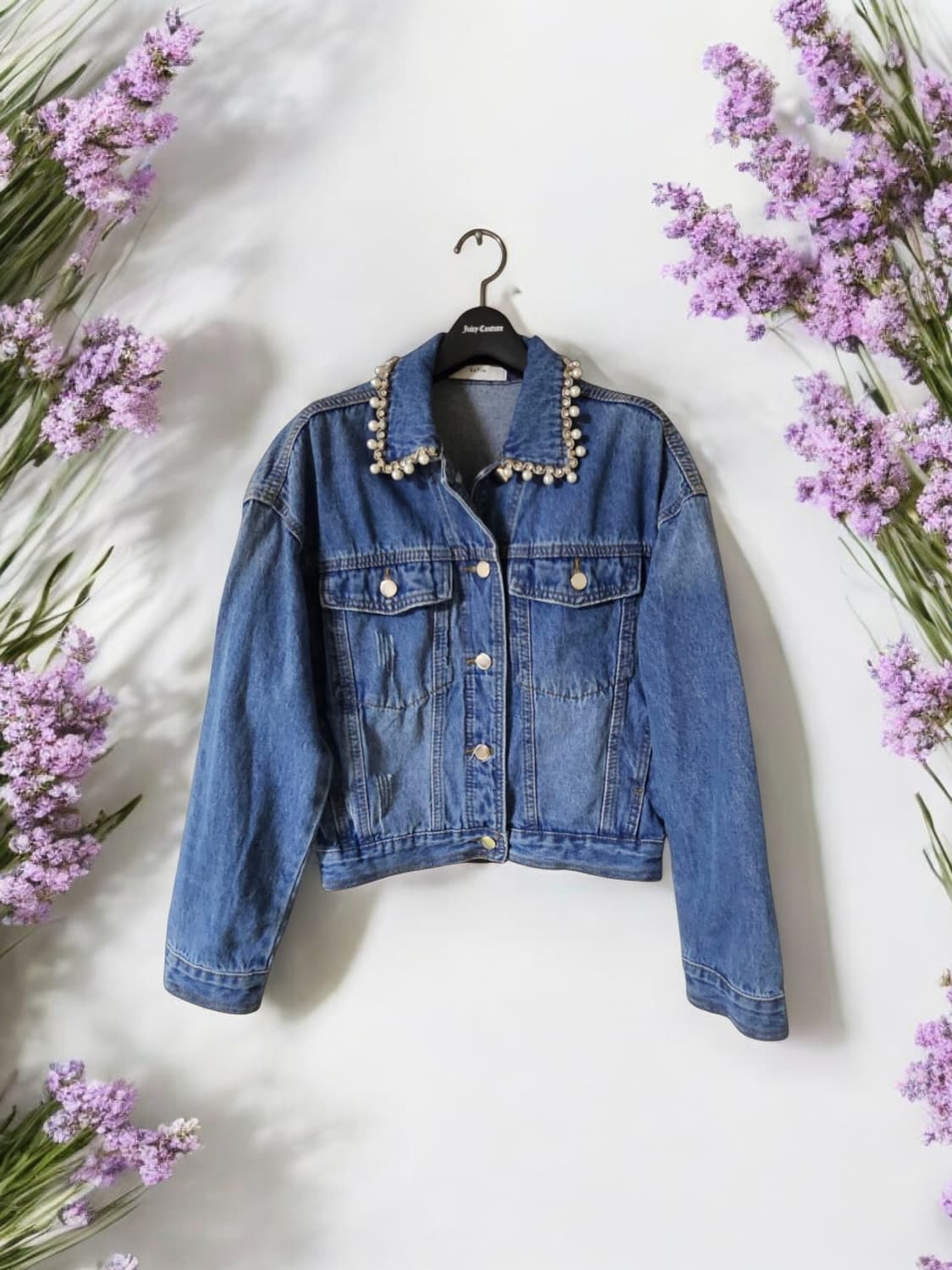 사틴 큐빅 진주 장식 여성 데님자켓 55 55반 상품이미지10