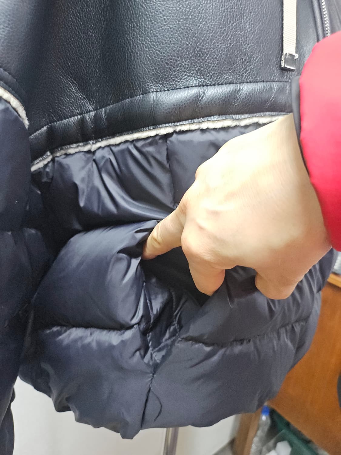 크롭기장 덕다운 블랙 퍼 후드 패딩 점퍼 L 상품이미지3