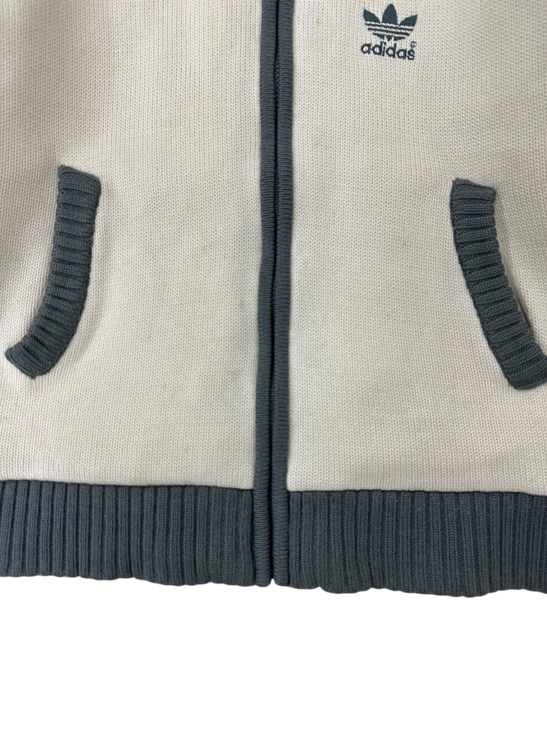 00s 아디다스 스웨터 니트 누빔 자켓 아이보리&그린 (XL)  상품이미지5