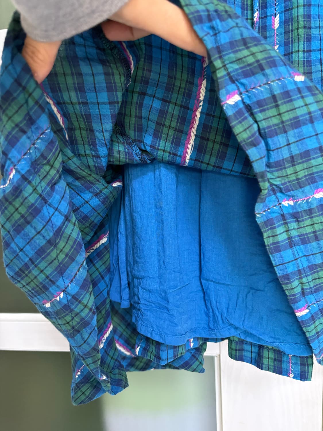 블루-그린 체크 미디 스커트 상품이미지4